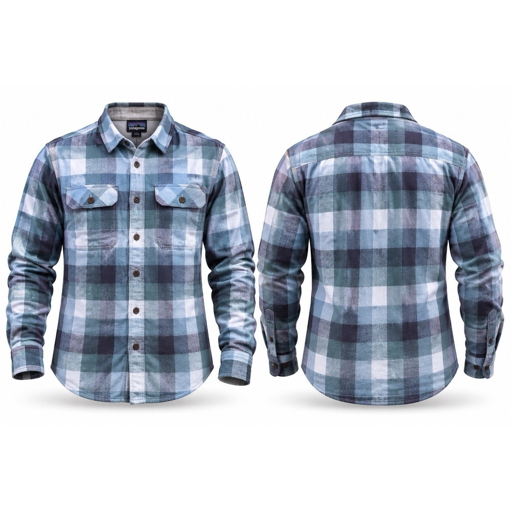 Patagonia Fjord Flannel Shirt Women Large 100% Organic Cotton GREEN Plaid